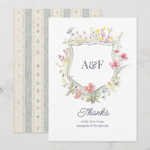 Carte De Remerciements Jardin Romantique de Monogramme de Fleurs Sauvages