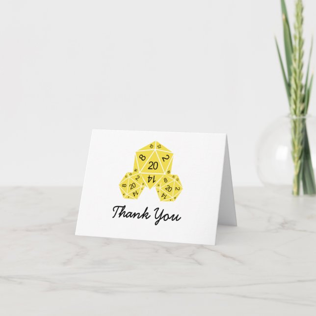 Carte de remerciements Jaune D20 Dice (Devant)