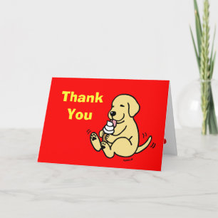 Carte De Remerciements Jaune Labrador Licking Glace Crème Rouge