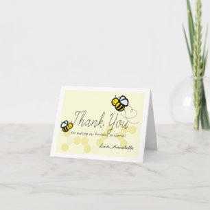 Carte De Remerciements Jaune mignon de coeur d'anniversaire d'abeille de