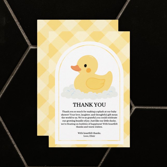 Carte De Remerciements Jaune moderne en caoutchouc Baby shower canard (Créateur téléchargé)