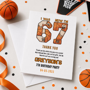 Carte De Remerciements J'avais 6 ans maintenant j'ai 7 ans Basket-ball –