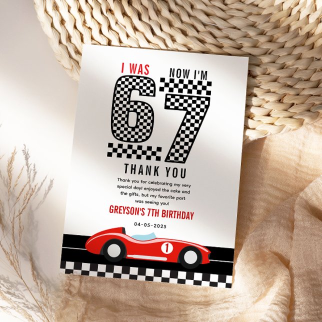 Carte De Remerciements J'avais 6 ans maintenant j'ai 7 ans garçon voiture (I Was 6 Now I'm 7 Race Car Boy 7th Birthday Party Thank You Card
)