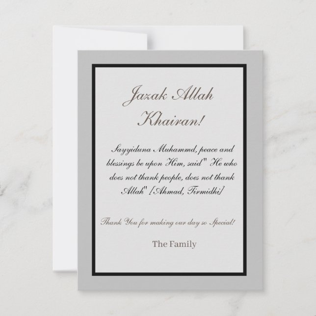 Carte de remerciements - Jazak Allah Khair (Devant)