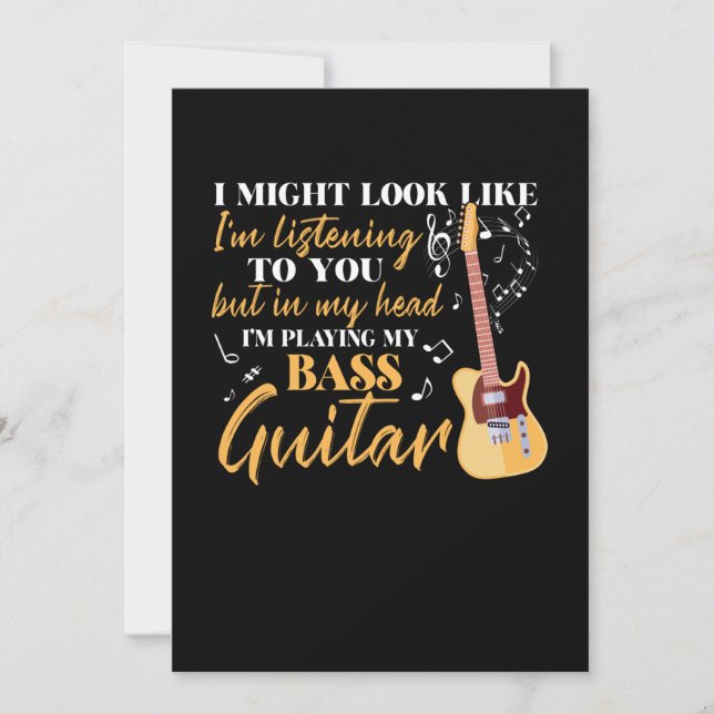 Carte De Remerciements Je joue ma basse guitare (Devant)