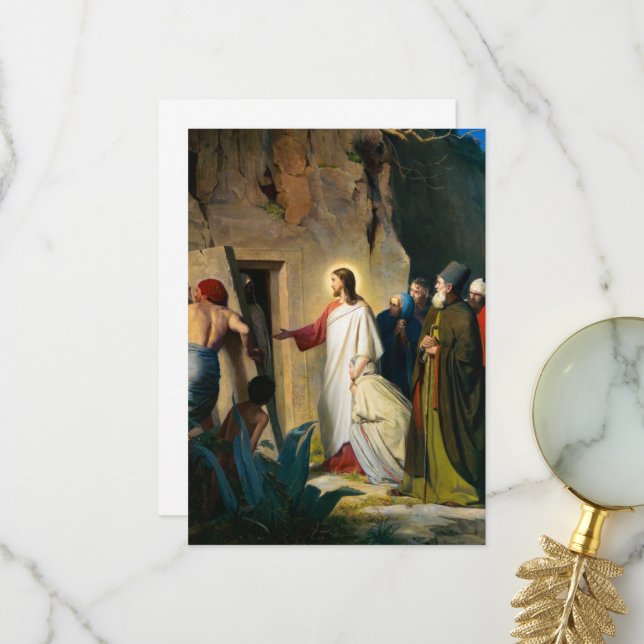 Carte De Remerciements Jésus ressuscitant Lazare par Carl Bloch (Devant/Arrière en situation)