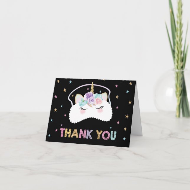 Carte De Remerciements Jeu d'anniversaire de l'Unicorn Swood Sleepover (Devant)