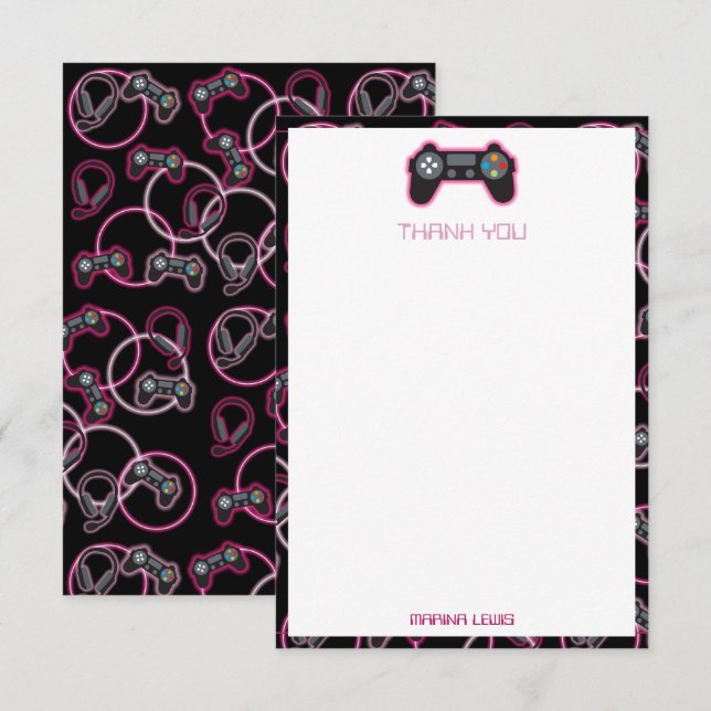 Carte De Remerciements Jeu Vidéo Neon Rose Girls Motifs (Devant / Derrière)