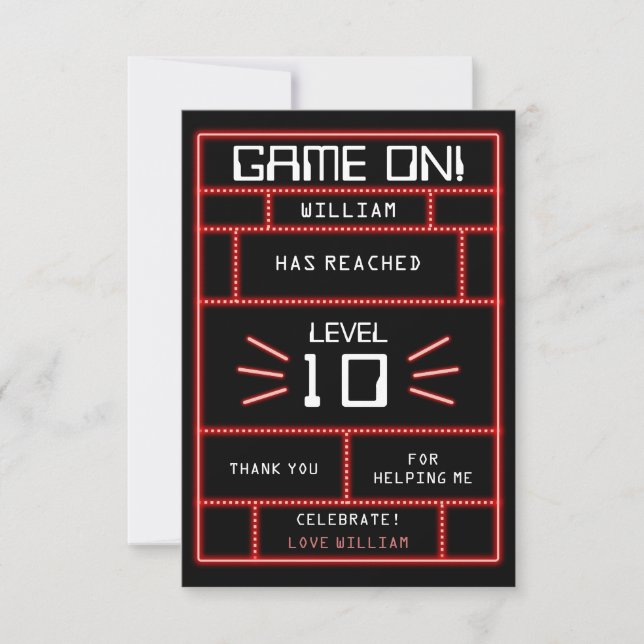 Carte De Remerciements Jeu vidéo Retro Arcade Neon Anniversaire de enfant (Devant)