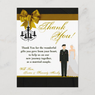 Carte De Remerciements jeune mariée uniforme de marié d'ARMÉE PLATE du