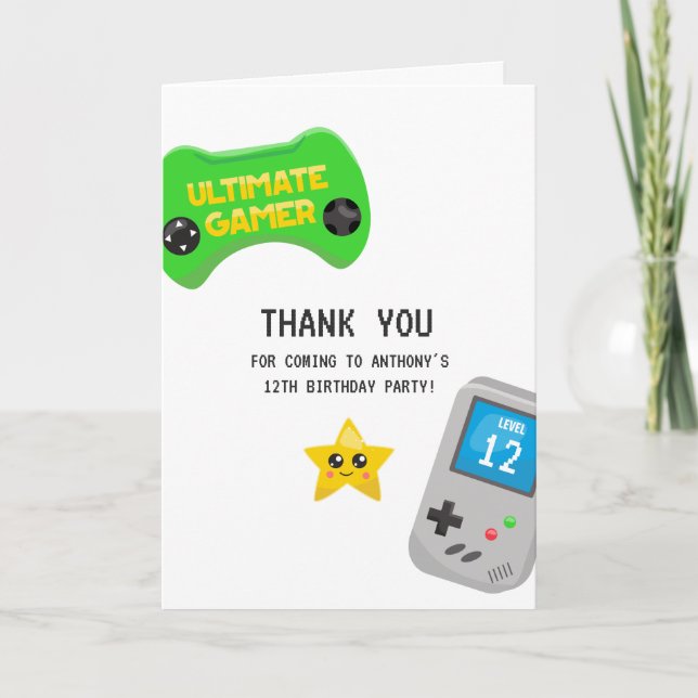 Carte De Remerciements Jeux vidéo fête d'anniversaire (Devant)