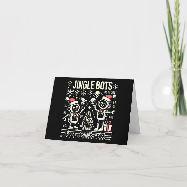 Carte De Remerciements Jingle Bots Festive Robots de vacances avec chapea (Devant)