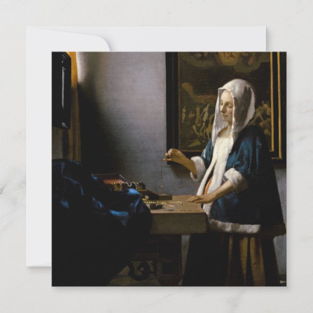 Carte De Remerciements Johannes Vermeer - Femme tenant un équilibre (Devant)