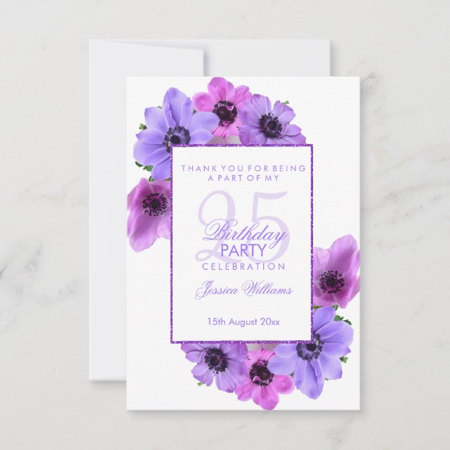 Carte De Remerciements Joli Anemones Floral 25e anniversaire (Devant)