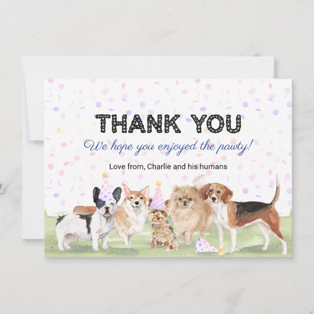 Carte De Remerciements Joli animal de compagnie personnalisé Pawty Blue D (Devant)