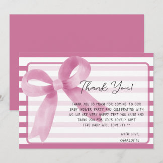 Carte De Remerciements Joli Baby shower Aquarelle Rose Bow