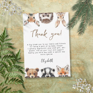 Carte De Remerciements Joli Baby shower d'animaux de forêts modernes