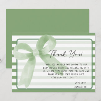 Carte De Remerciements Joli Baby shower de Bow vert Aquarelle