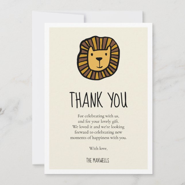Carte De Remerciements Joli Baby shower de lions de jungle (Devant)