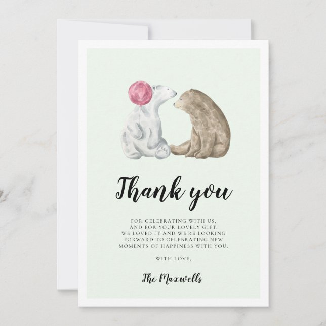 Carte De Remerciements Joli Baby shower d'ours d'aquarelle (Devant)