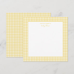 Carte De Remerciements Joli baby shower en vichy jaune et blanc