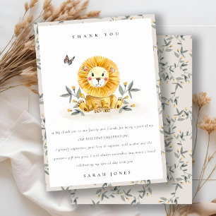 Carte De Remerciements Joli bébé lion de la forêt feuillage Anniversaire