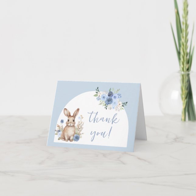 Carte De Remerciements Joli bleu lapin boho arc bébé garçon douche (Devant)