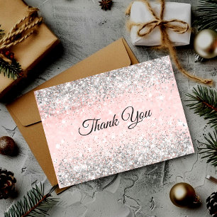 Carte De Remerciements Joli blush rose faux argent parties scintillant mo