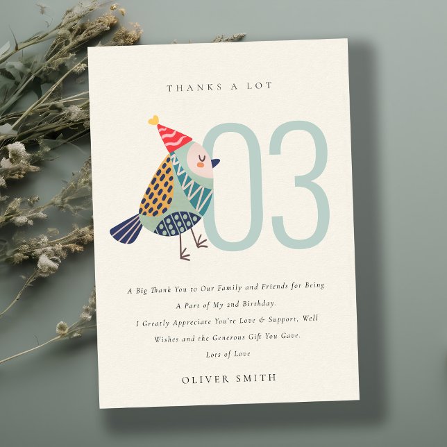 Carte De Remerciements Joli Boho Oiseau Bleu Aqua Anniversaire Tout Âge (Créateur téléchargé)