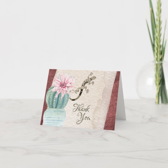 Carte De Remerciements Joli Cactus avec Fleur et Gecko Sud-ouest (Devant)