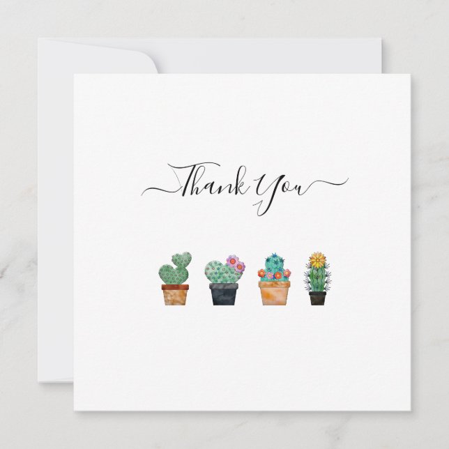 Carte De Remerciements Joli cactus verdure fleur (Devant)