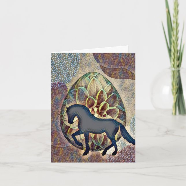 Carte De Remerciements Joli Cheval Silhouette et Oeuf de Pâques Fleurs (Devant)