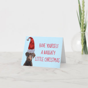 Carte De Remerciements Joli chiot Doberman rouge avec chapeau de Père Noë