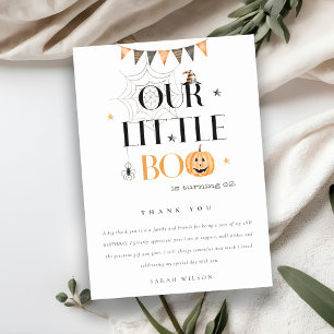 Carte De Remerciements Joli Citrouille Halloween Little Boo Anniversaire 