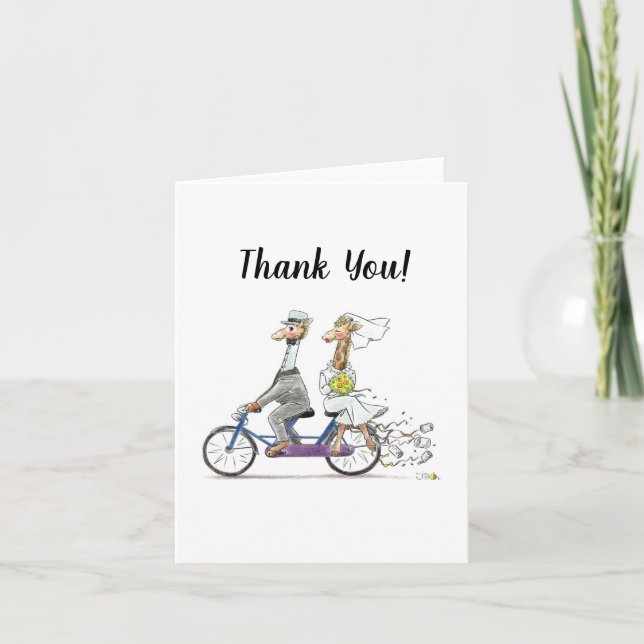 Carte De Remerciements joli couple de girafes mariages à vélo (Devant)
