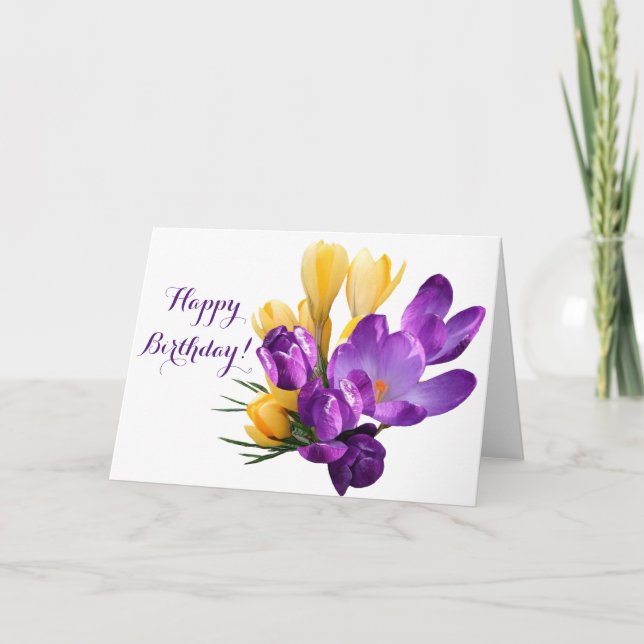 Carte De Remerciements Joli crocus jaune violet Joyeux floral d'anniversa (Devant)