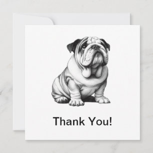 Carte De Remerciements Joli croquis de bulldog noir et blanc