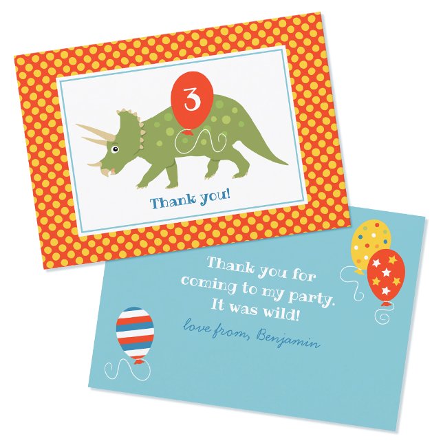 Carte De Remerciements Joli dinosaure d'anniversaire Triceratops personna (Créateur téléchargé)