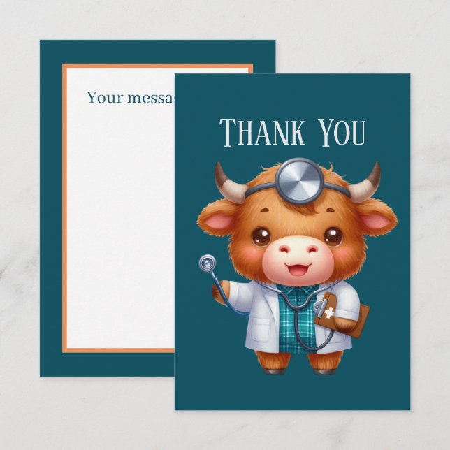 Carte De Remerciements Joli Docteur ajouter un message Vache Highland (Devant / Derrière)