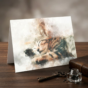 Carte De Remerciements Joli et mignon chaton dormant à l'aquarelle