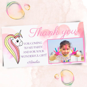 Carte De Remerciements Joli Licorne Rose Photo Anniversaire Enfants