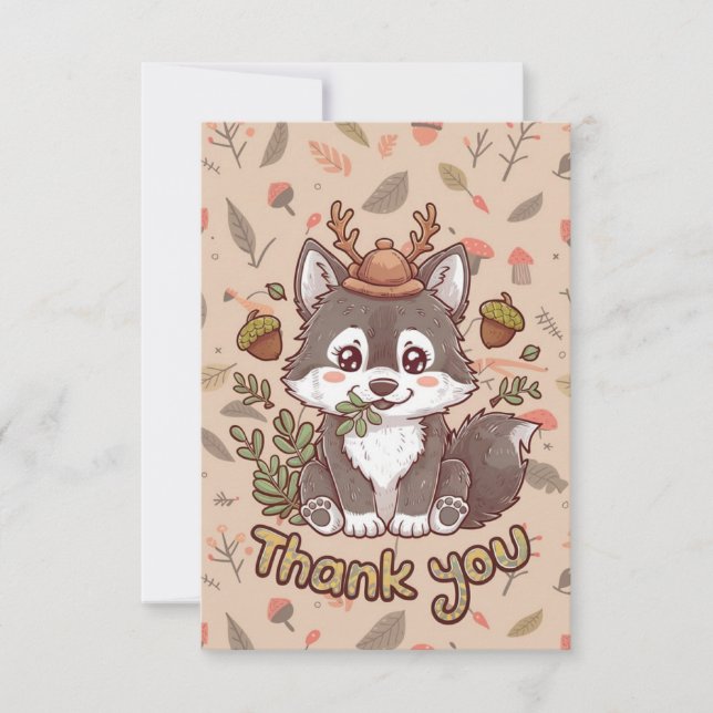 Carte De Remerciements Joli loup Whimsical (Devant)