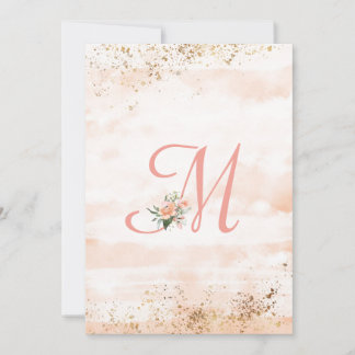 Carte De Remerciements Joli Monogramme rose Mariage de script Floral