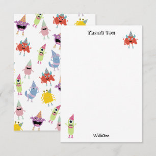 Carte De Remerciements Joli Monstres colorés Funny Anniversaire de enfant
