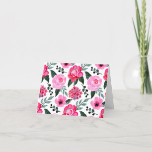 Carte De Remerciements Joli Motif d'aquarelle rouge hiver rose rose
