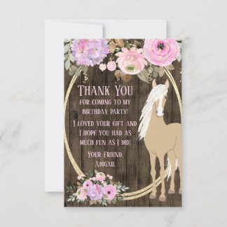 Carte De Remerciements Joli Palomino Horse et Fleurs sur Barnwood