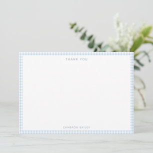 Carte De Remerciements Joli papier personnalisé à carreaux bleu clair rét
