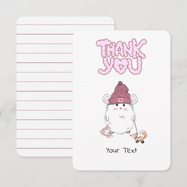 Carte De Remerciements Joli petit hamster personnalisé rose (Devant / Derrière)
