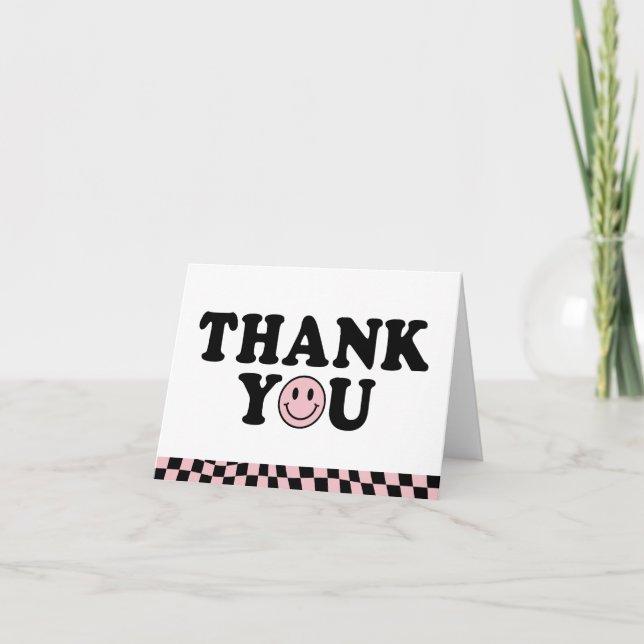 Carte De Remerciements Joli Pink Preppy Smile Anniversaire À damiers (Devant)