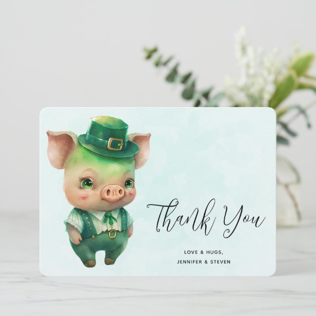Carte De Remerciements Joli porc vert Fairytale dans une jolie beauté (Debout devant)